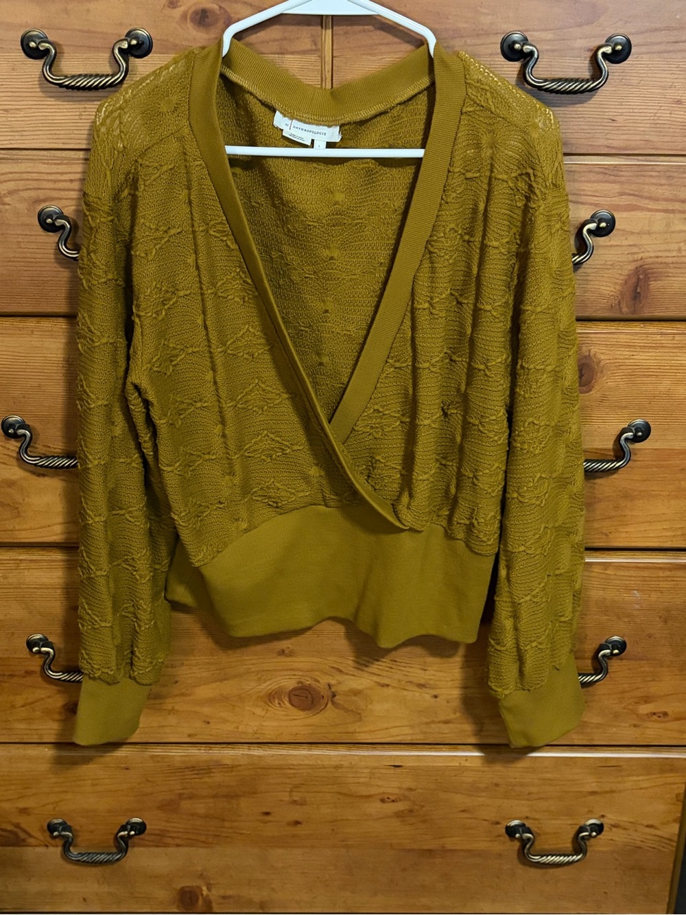 Anthropologie Mustard Textured V‑Neck Sweater Cardigan